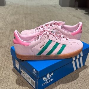 adidas Gazelle Pink with Green Stripes Sneakers